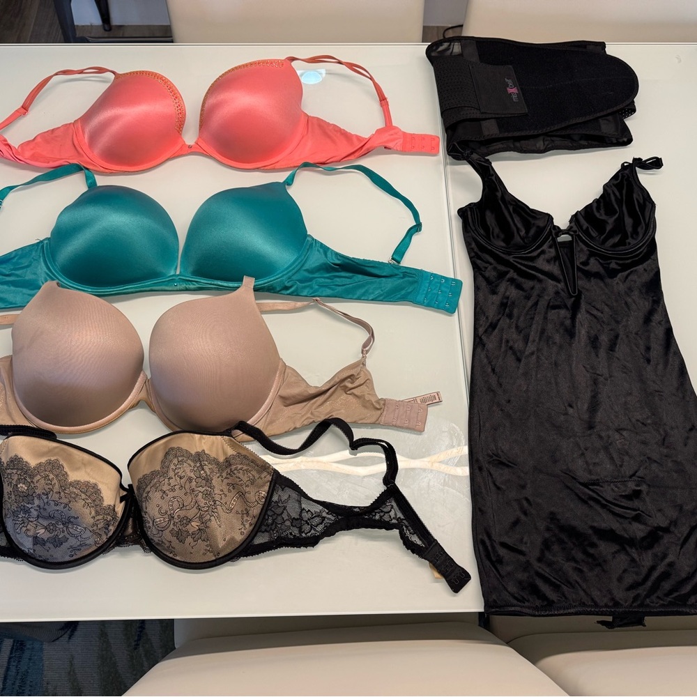 3 Victoria’s Secret Bras, 1 Chantelle Bra, Shapewear & Waist trainer